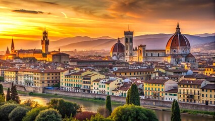 Fototapeta premium Panoramic Florence Duomo: Tuscan Cityscape at Dawn - Historic Italian Architecture