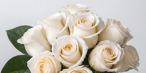 Obraz premium Decorated White Roses bouquet in a white minimalist solid background