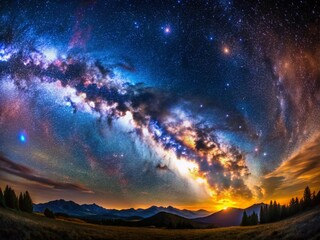 Fototapeta premium Panoramic Night Sky: Starry Galaxy Landscape Photography