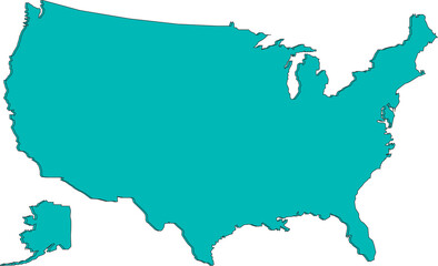 A Blue USA map isolated on white background. United States of America country