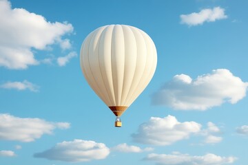 Naklejka premium Hot air balloon floating in blue sky with fluffy clouds representing adventure freedom and peaceful aerial travel