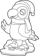 Obraz premium Parrot Christmas Roller skates Animal Vector Graphic Art Illustration
