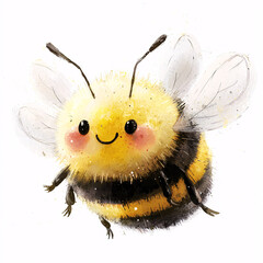 Watercolor cartoon bee character illustration for kids designs, nature themed projects and cute animal art