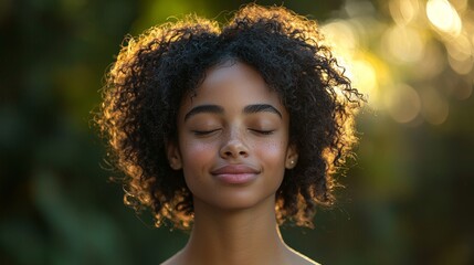 Serene Portrait of a Young Woman Enjoying Fresh Air in Nature, Emphasizing Wellness and Balance in Life