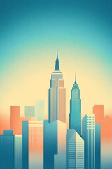 Obraz premium Retro cityscape at sunrise with skyline silhouette
