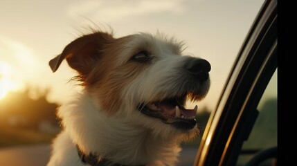 Jack Russell Terrier sticking its head out of a car window.