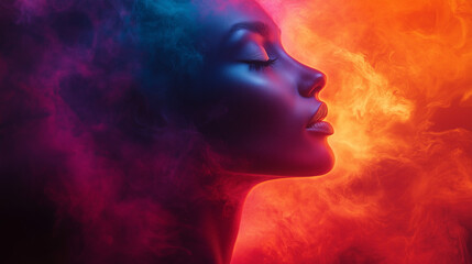Surreal portrait with a fiery aura symbolizing emotional energy and transformation