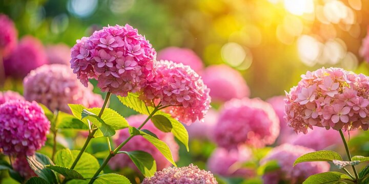 Pink Anabel Hydrangea Bloom, 4K Bokeh, Summer Flowers, Landscape Design