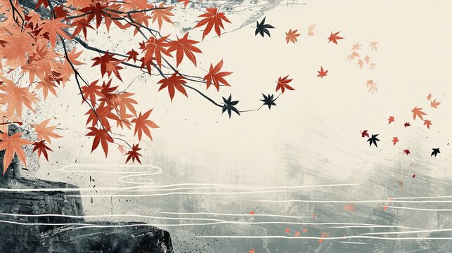 A symbolic composition featuring Iroko leaves gently falling, representing the cyclical nature of life and seasons. The muted color palette and contemplative mood draw inspiration from traditional 