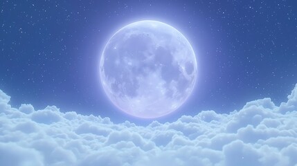 Fototapeta premium Full moon above clouds at night, dreamy sky, peaceful scene, background for design