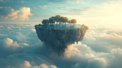 Floating island in the sky symbolizing peace of mind and tranquility