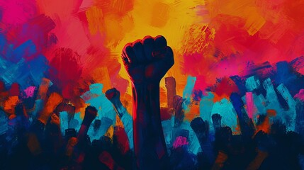 A symbolic image of a raised fist amidst a sea of people, conveying a sense of empowerment and resilience. The strength and determination represented by the raised fist become a visual declaration