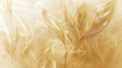 Golden leaves on silk fabric; elegant, luxurious background for design