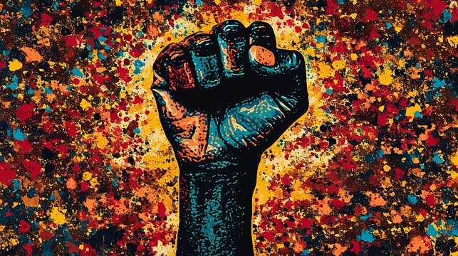 A symbolic image of a raised fist amidst a sea of people, conveying a sense of empowerment and resilience. The strength and determination represented by the raised fist become a visual declaration