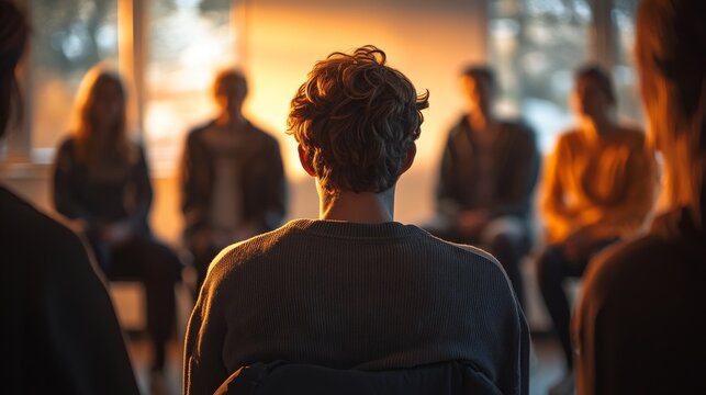 Group Therapy Session: A Young Man in the Center of Healing and Support