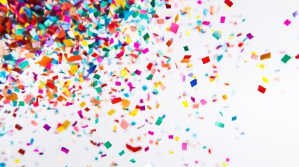 Obraz premium Photo of colorful confetti exploding, isolated on a white background, copy space