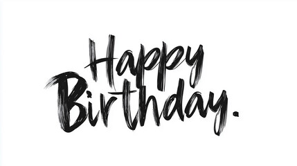 A detailed collection of hand-drawn "Happy Birthday" typography designs in black and white, featuring a variety of artistic lettering styles.