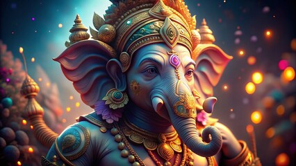 Fototapeta premium Powerful Ganesha Macro Photography: Majestic Hindu God in Standing Pose