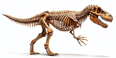 Obraz premium Prehistoric Feast: Tyrannosaurus Rex Skeleton Isolated on White Background - Stock Photo