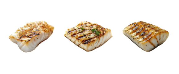 set of piece of fish isolated on a transparent background, in a PNG format