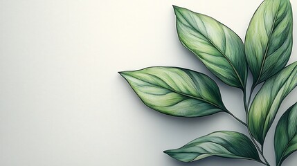 Lush green leaves on white background, nature design, botanical illustration, for website banners