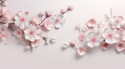 3D Romantic floral spring wallpaper with roses and sakura blossoms in soft pastel shades on a clean background