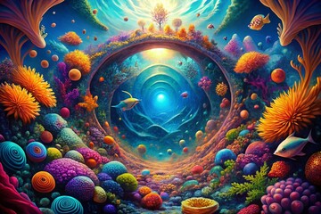 Psychedelic Ocean Abyss: Vibrant Kaleidoscopic Underwater Wallpaper