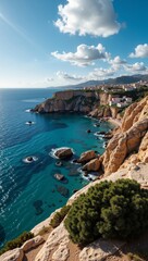Maltese Sunlit Coast with Azure Waters showcases stunning coastal cliffs against clear blue sea. Concept highlights beauty of Maltese Sunlit Coast with Azure Waters in natural scenery