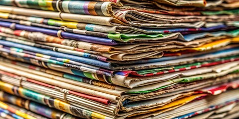 Recycled Newspaper Stacks: Macro Photography of Bundled Paper for Recycling