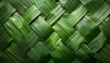 Ketupat (rice dumpling) texture background. Woven palm leaf. Seamless background.