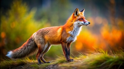 Fototapeta premium Red Fox Kit Standing on Hind Legs - Long Exposure Wildlife Photography