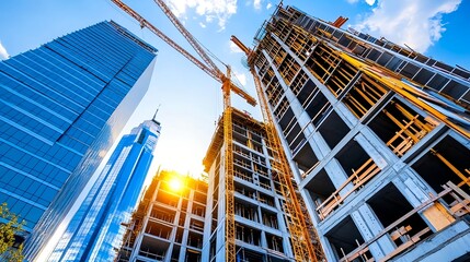 Fototapeta premium Modern Skyscraper Construction Site - Urban Development