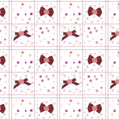 Seamless pattern with pink ribbon and some leaves and flower