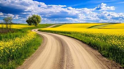 Winding Road through Yellow Rapeseed Field - Nature and Landscapes:.