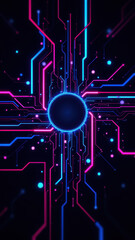 Futuristic cybernetic network with colorful glowing lines.