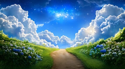 Heavenly Path: Clouds, Stars, & Flowers - &bull; Surrealism/Fantasy