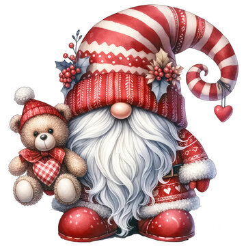 christmas gnome holding teddy bear clip art preview