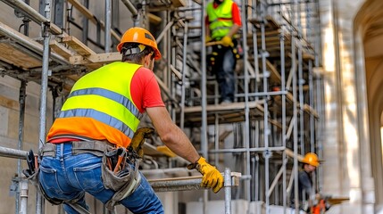 Construction Worker on Scaffolding, Renovation - Construction and i.
