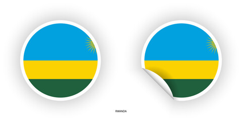 Rwanda sticker flag in circle shape and circle peeled shape on white background. Rwanda flag icon in circular form	
