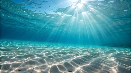 Fototapeta premium Underwater View with Sun Rays and Sandy Ocean Floor