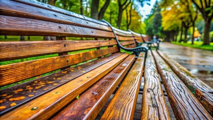 Obraz premium Rustic Brown Wooden Park Bench Wallpaper Background - Candid Stock Photo
