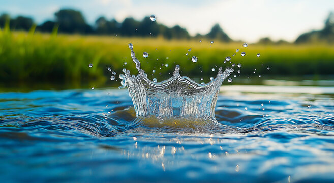 Eclaboussure d'eau dans un &eacute;tang, apr&egrave;s la chute d'une pierre, nature, paysage, gerbe d'eau, plouf