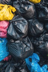 Colorful plastic bags piled high in a landfill