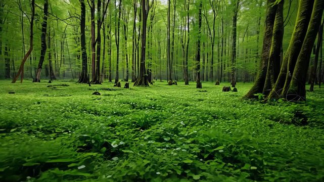 beech forest in spring, all covered in green and freshness