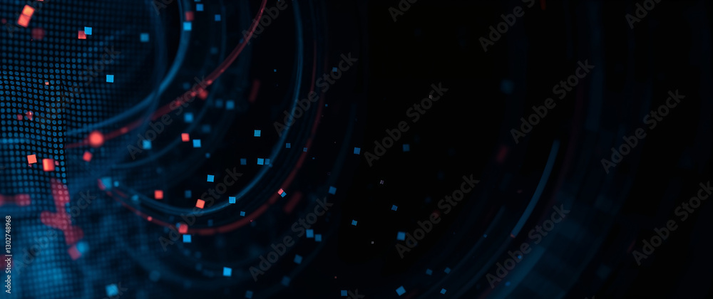 Wall mural abstract technology background with glowing lines and particles flowing