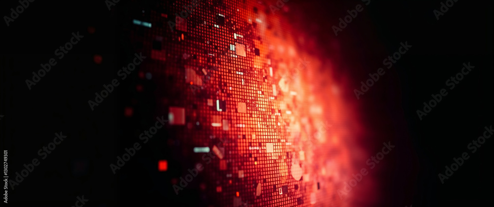 Poster Glowing red data stream flowing on dark background