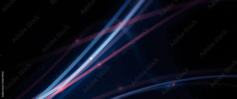 Poster light trails creating abstract pink and blue shapes on black background
