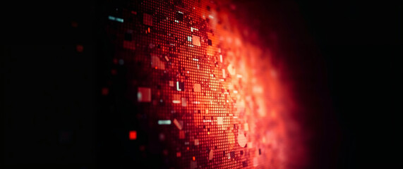 Glowing red data stream flowing on dark background