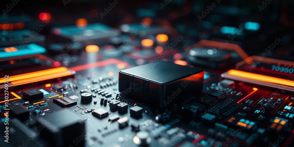 Poster Quantum computing processor performing complex calculations on futuristic circuit board