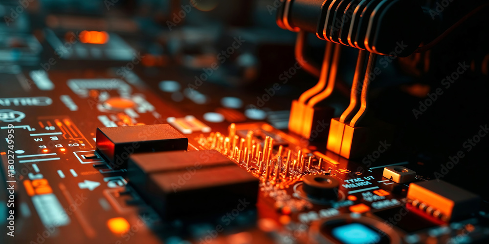 Poster close-up of electronic circuit board showing components and connections